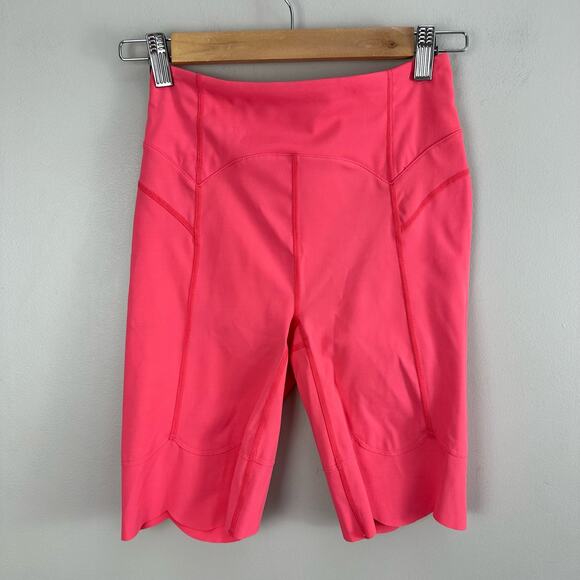 Free People FP Movement Coral Pink Petal Pusher Scalloped Biker Bike Shorts XS - Picture 2 of 11